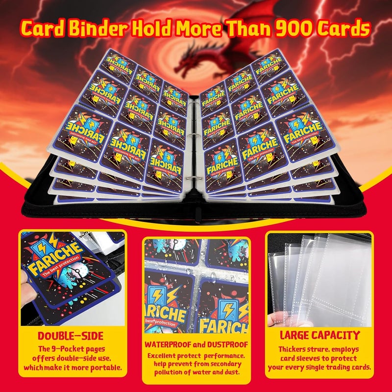 FARICHE Trading Card Binder for TCG Cards, 9-Pocket Portable Card Collector Ablum Holder Book Fits 900 Cards with 50 Removable Sleeve, Waterproof Card Binder Display Storage Carrying Cases for TCG- Dragon - Image 4
